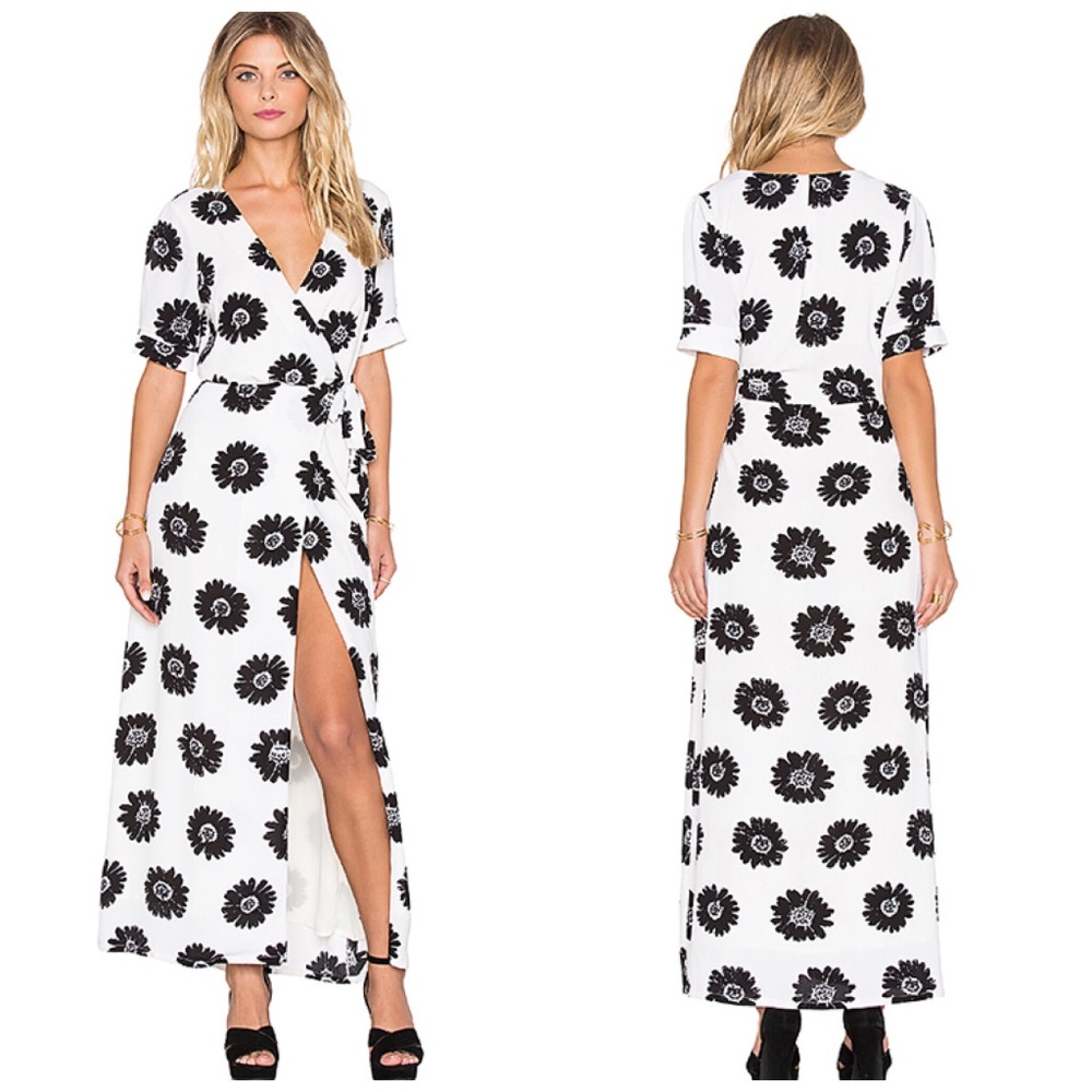Revolve Lucca Couture White Black Floral Wrap Dress Small